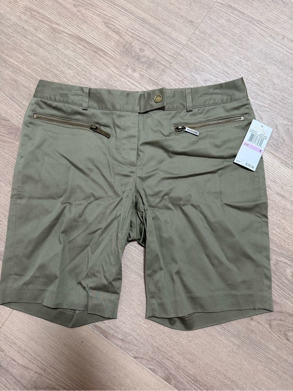 Michael Kors Olive Green Bermuda Shorts with Zip Pockets